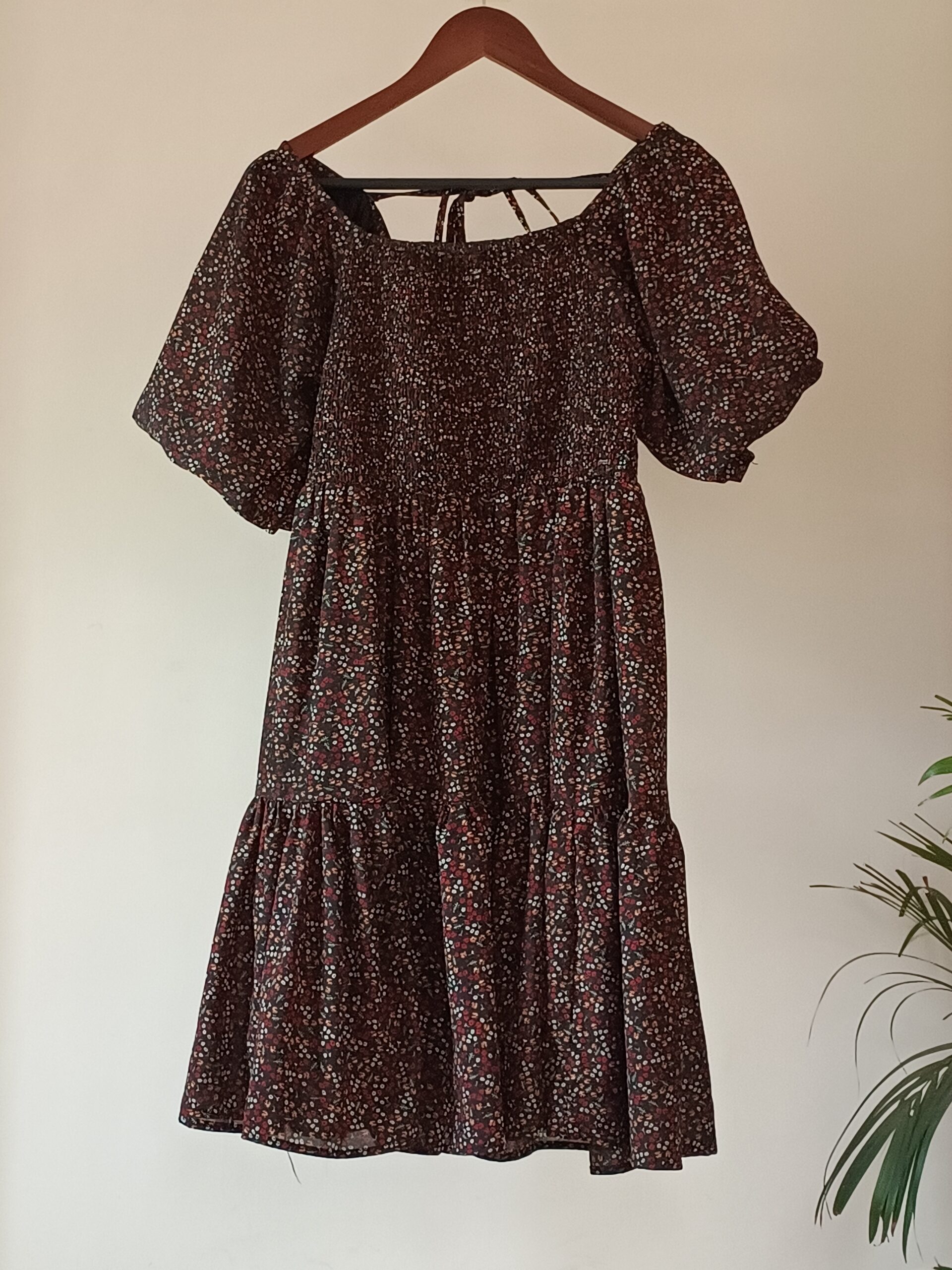 Brown Floral Midi Dress
