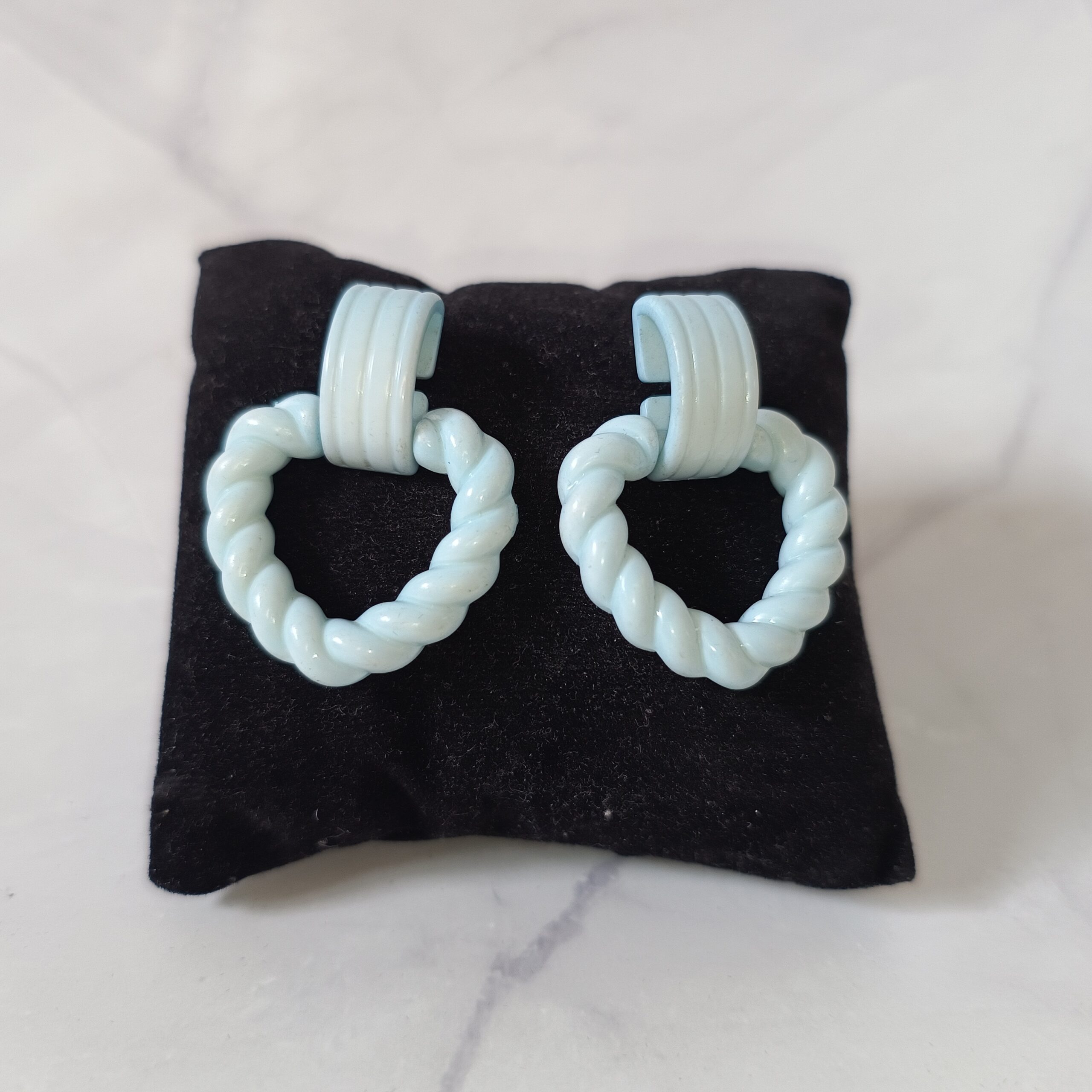 Pastel Blue Twisted Heart Shaped Earrings